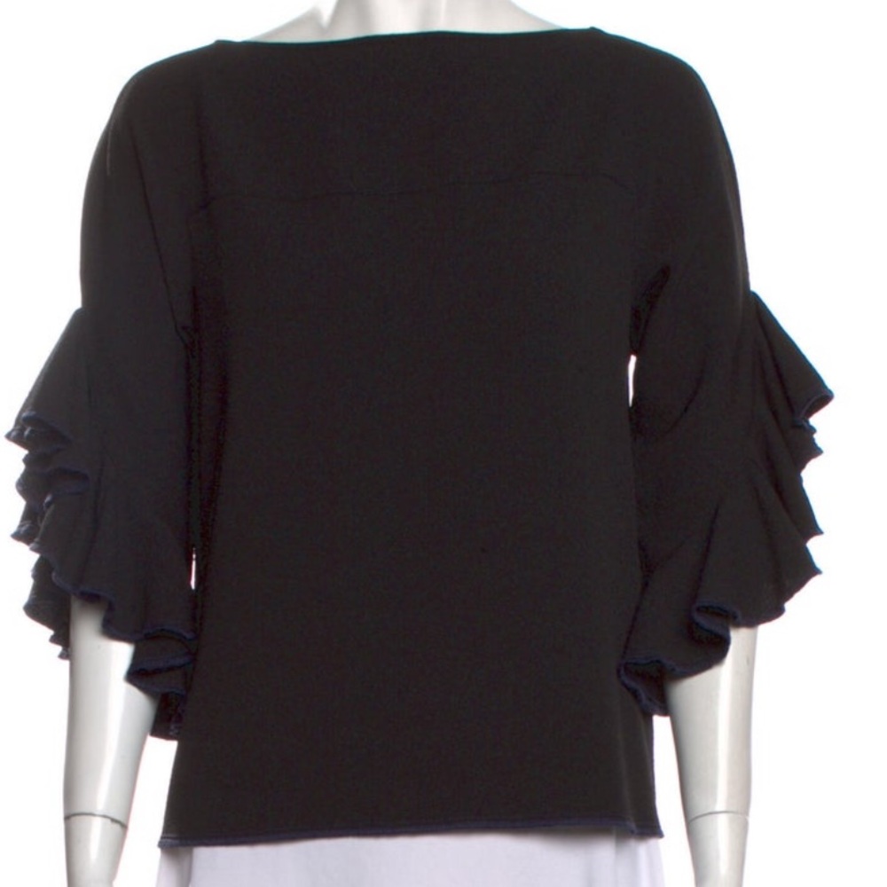 See by Chloé Black Waterfall Bateau Neckline Three-Quarter Sleeve Blouse